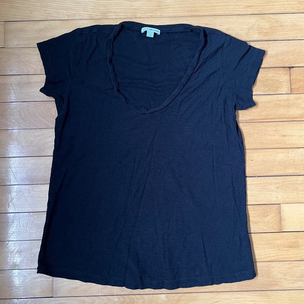 James Perse Standard Black Cotton Modal Scoop Neck Short Sleeve Tee Size 2